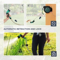 Outsunny Retractable Hose Reel Wall Mounted, 30+2m Garden Hose Pipe Reel with Lock, Auto Rewind, 7 in 1 Spray Nozzle, Includes Wall Fixings, 180° Swivel, Outdoor Watering, 59 x 23 x 42 cm, Green(m-6)