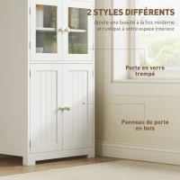 HOMCOM Armoire de cuisine buffet cuisine vaisselier meuble de rangement avec 2 niches, 2 placards avec 4 portes dont 2 portes vitrées, étagère réglable - dim. 60I x 30P x 162H cm blanc(m-5)