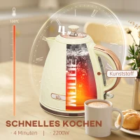 HOMCOM Wasserkocher, 2200W, Sichtfenster, Filter, Schnellkocher, Beige(m-4)