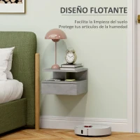 HOMCOM 2 Mesitas de Noche Flotantes con 1 Cajón y Estante Abierto Diseño Moderno 35x32x22,5 cm Gris(m-4)