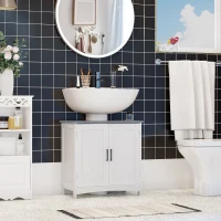 kleankin Meuble salle de bain sous lavabo à double portes avec étagères réglables, blanc(m-10)