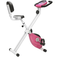 HOMCOM Bicicleta Estática Plegable con Resistencia Magnética Asiento con Altura Ajustable y Pulsómetro 43x97x109 cm Rosa(m-11)