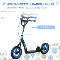 AIYAPLAY Kinderroller, höhenverstellbarer Tretroller für Kinder, mit Bremse, Ständer, 2 Räder, Stahl, Blau(m-4)