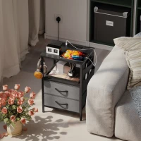 HOMCOM Bedside Table with Charging Station - Black(m-2)