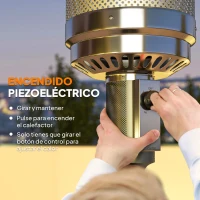 Outsunny Estufa de Gas Butano Portátil 13000W con Sistema Antivuelco Encendido Piezoeléctrico y Ruedas 82x82x222 cm Gris(m-6)
