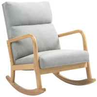 HOMCOM Mecedora Tapizada en Lino Silla Mecedora con Patas de Madera de Caucho y Reposabrazos Carga 150 kg Gris(m-10)