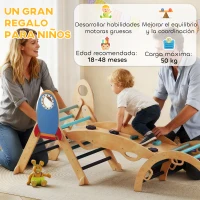 AIYAPLAY 7 en 1 Triángulo de Escalada Montessori de Madera Tema de Cohetes con Arco y Rampa para Niños de 18-48 Meses Azul(m-7)