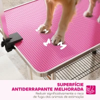 PawHut Mesa de Tosquia para Cães Dobrável Mesa de Higiene com Prateleira Metálica Superfície Antiderrapante 107x60x164 cm, Rosa(m-7)