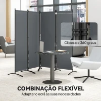 Outsunny Biombo Separador de Ambientes de 4 Painéis Biombo Dobrável 221x172 cm com Pés Largos para Terraço Pátio Jardim Cinza Escuro(m-6)