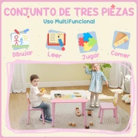 AIYAPLAY Mesa Infantil con 2 Sillas Mesa y Sillas Infantil con Estampados de Animales para Niños y Niñas de 3-8 Años Rosa(m-4)