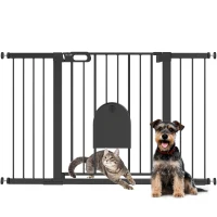 PawHut Barrera de Seguridad para Perros con Puerta Pequeña para Escaleras y Puertas 75-131 cm con 3 Extensiones Negro(m-10)