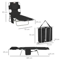 Outsunny Espreguiçadeira de jardim, espreguiçadeira com abertura acolchoada para o rosto, cama de massagem para exterior, bolso lateral, tecido, metal, Preto(m-3)