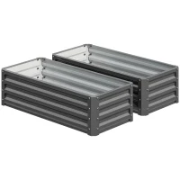 Outsunny Set of Two 110 x 50cm Steel Planter Boxes -  Light Grey(m-1)