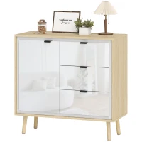 HOMCOM Aparador para Salón Moderno con Puerta 3 Cajones Estante Ajustable para Comedor Entrada 80x35x77 cm Blanco y Roble(m-11)