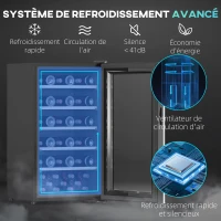 HOMCOM Cave à vin 41 bouteilles 91L réfrigérateur à vin silencieux avec porte en verre, éclairage LED, 45,1x53,8x79,8cm, noir(m-5)