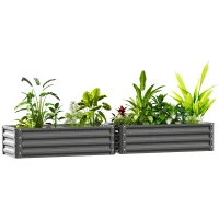 Outsunny Set of Two 110 x 50cm Steel Planter Boxes -  Light Grey(m-10)