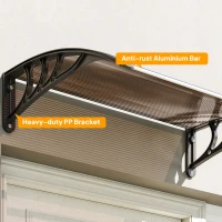 Outsunny Front Door Canopy Outdoor Awning Aluminium Rigid Plastic Polycarbonate Rain Shelter UV Water Rain Resistant 120 x 75cm Brown(m-8)