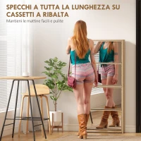 HOMCOM Scarpiera a Specchio a 4 Ante Antiribaltamento in Legno, 63x17x146 cm, color Legno(m-4)