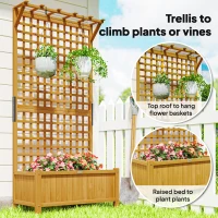 Outsunny Raised Bed with Drainage Holes, Wood Planter with Trellis for Climbing Plants to Grow Vegetables, Flowers, Yellow(m-5)