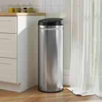 HOMCOM 50 Liter Sensor-Prullenbak met Soft-Close-Functie, contactloze Vuilnisbak van Roestvrij Staal voor hygiënische Keukens, Kantoren, Zilverkleurig(m-10)