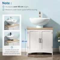 kleankin Dulap Sub Lavoar Baie cu 2 Uși și Raft Reglabil Alb și Lemn(m-5)