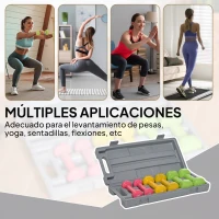 HOMCOM Juego de 6 Mancuernas Hexagonales de 1,5kg 1kg y 0,5kg con Revestimiento de Neopreno con Maletín 43x18x7,5 cm Multicolor(m-4)