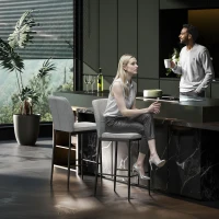 HOMCOM Set de 2 Scaune de Bar cu Spătar, 41x52x97 cm, Gri(m-8)