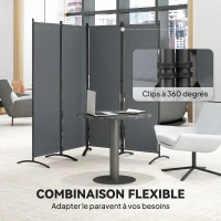 Outsunny Paravent 221 x 172 cm paravent de jardin à 4 panneaux avec pieds larges en tissu polyester de 180 g/m² gris foncé(m-6)