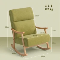 HOMCOM Silla Mecedora de Borreguito con Patas y Reposabrazos de Madera de Caucho Mecedora Carga 120 kg Verde Claro(m-3)