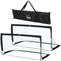HOMCOM Porterías de Fútbol Plegables para Niños y Adultos con Bolsa de Transporte para Exterior Jardín Entrenamiento Negro(m-11)