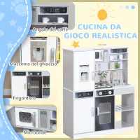 AIYAPLAY Set Cucina Giocattolo in Legno con Fornello con Luci e Suoni, Lavello con Circolo d'Acqua e Accessori, Bianco(m-5)