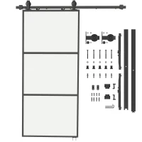 HOMCOM Puerta Corredera de Cristal con Herrajes Mecanismo Cierre Suave para Baño Salón 91,4x203,2 cm Negro(m-10)