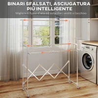 HOMCOM Stendibiancheria Pieghevole con 3 Barre Regolabili, Ruote Girevoli e Struttura in Acciaio Inox, Argento(m-4)