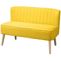 HOMCOM Sofá 2 plazas en tejido efecto lino sin reposabrazos con patas de madera, 117x56.5x77 cm, Amarillo(m-7)
