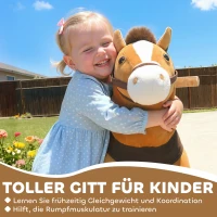 AIYAPLAY Reitpferd für Kinder, Stoffbezug, stabiler Rahmen, sanfte Räder, Schaukelpferd, 3-5 Jahre, Dunkelbraun(m-7)