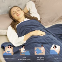 HOMCOM Manta Eléctrica de Coralina 180x130 cm 10 Niveles de Temperatura Temporizador Lavar a Máquina Pantalla LED Azul(m-7)