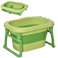 HOMCOM Foldable Baby Bathtub, with Stool - Green(m-10)