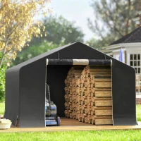 Outsunny Abrigo de jardim portátil, tenda para bicicletas, porta enrolável com fecho de correr, estrutura metálica, armazenamento versátil, cinza escuro(m-4)