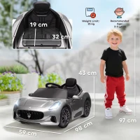 AIYAPLAY 12V Maserati Gran Turismo Folgore Lincesed Kids Electric Car with Remote Control, Soft Start, Grey(m-3)