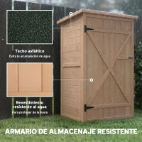 Outsunny Armario de Jardín de Madera para Exterior para Herramientas con 2 Estantes Techo Asfáltico 75x56x115cm Natural(m-5)