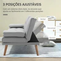 HOMCOM Sofá Cama 3 Lugares com Encosto Ajustável Apoio para os Braços Desmontável e 2 Suportes para Copos 181x77x78 cm Cinza Claro(m-5)