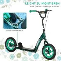 AIYAPLAY Kinderroller, höhenverstellbarer Tretroller für Kinder, mit Bremse, Ständer, 2 Räder, Stahl, Grün(m-5)
