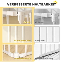 PawHut Haustierzaun, 8-Panel-Barriere mit Tür, faltbar, für kleine & mittelgroße Hunde, Kunststoff, Kohlenstoffstahl, Weiß(m-5)