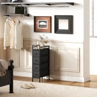 HOMCOM 4 Drawer Fabric Dresser Chest of Drawers, Slim Storage Cabinet with Steel Frame for Small Spaces, Bedroom, Black(m-9)