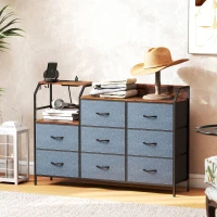 HOMCOM Chest of Eight Drawers, with Charging Station - Brown/Black(m-8)