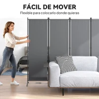 Outsunny Biombo de 4 Paneles Separador de Ambientes Plegable 221x172 cm Biombo Interior para Oficina Dormitorio Gris Oscuro(m-5)