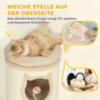 PawHut Katzenkratzfass, 96 cm, 4-Ebenen-Katzenturm mit waschbarem Bett, 3 Schlafhöhlen, Hängespielzeug, für mehrere Katzen Grau(m-6)