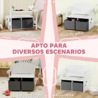 AIYAPLAY Banco Infantil Convertible 3 en 1 Juego de Mesa y Silla Baúl de Juguetes con Cubos de Tela Extraíbles Blanco(m-6)