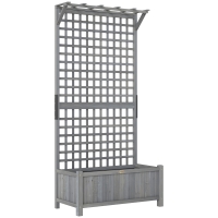 Outsunny Raised Bed with Drainage Holes, Wood Planter with Trellis for Climbing Plants to Grow Vegetables, Flowers, Dark Grey