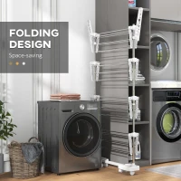 HOMCOM Four-Shelf Collapsing Clothes Horse, With Side Arms and Wheels - White(m-6)